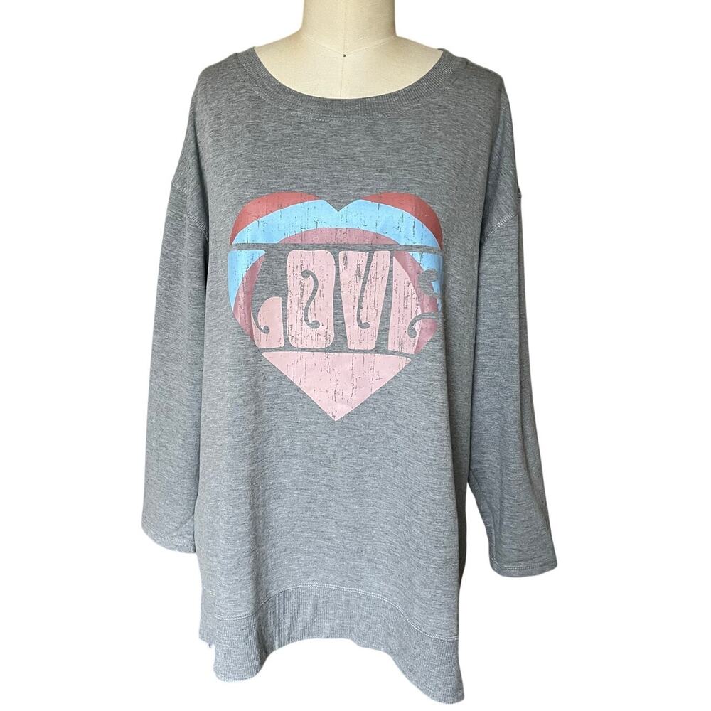 C&C California Plus Size 1X Love Heart Lightweight Cute Hippie Sweatshirt $36
